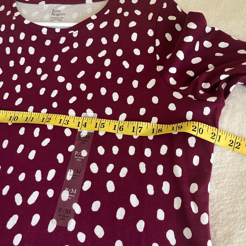 Kim Rogers Women's Burgundy and White Dot Blouse 3/4 Sleeve Sz‎ P/M - Picture 4 of 7